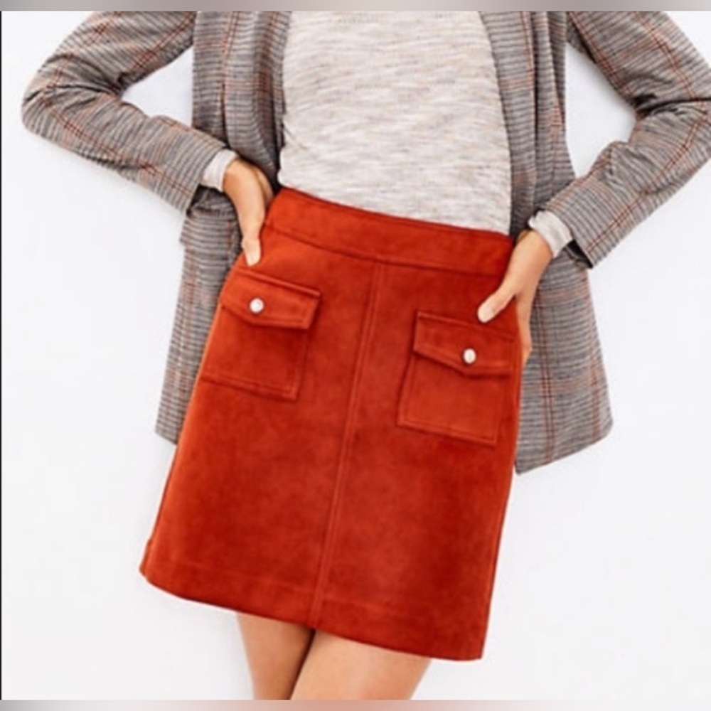 Loft Rust Faux Suede Skirt Size 12 NWT